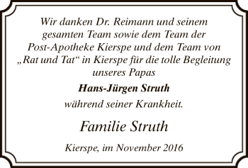 Todesanzeige von Hans-Jürgen Struth von MZV