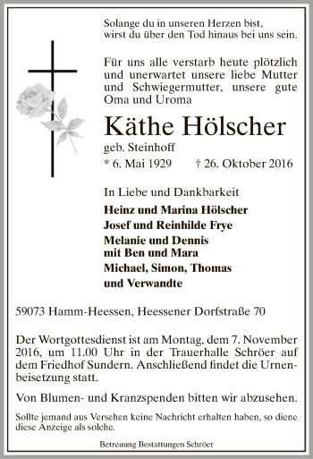 Todesanzeige von Käthe Hölscher von MZV