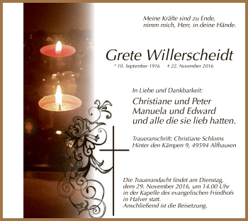 Todesanzeige von Grete Willerscheidt von MZV