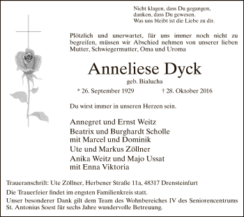 Todesanzeige von Anneliese Dyck von MZV