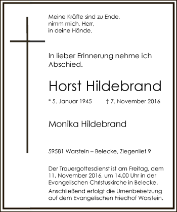 Todesanzeige von Horst Hildebrand von MZV