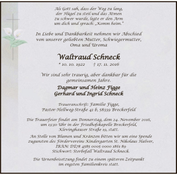 Todesanzeige von Waltraud Schneck von MZV