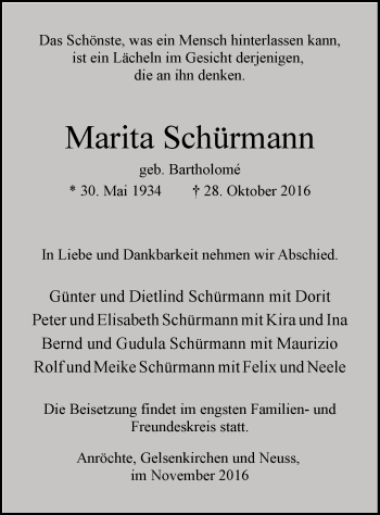 Todesanzeige von Marita Schürmann von MZV