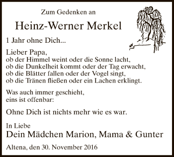 Todesanzeige von Heinz-Werner Merkel von MZV