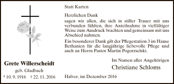 Todesanzeige von Grete Willerscheidt von MZV