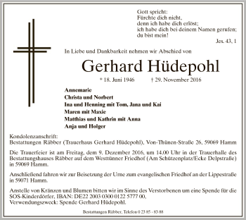 Todesanzeige von Gerhard Hüdelpohl von MZV