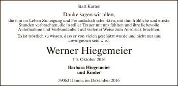 Todesanzeige von Werner Hiegemeier von MZV