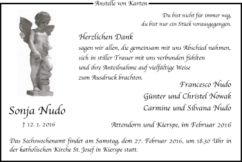 Todesanzeige von Sonja Nudo von MZV