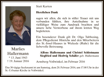 Todesanzeige von Marlies Hallermann von MZV