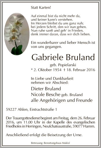 Todesanzeige von Gabriele Bruland von MZV