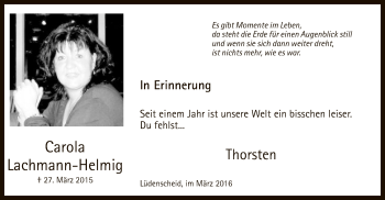 Todesanzeige von Carola Lachmann-Helmig von MZV