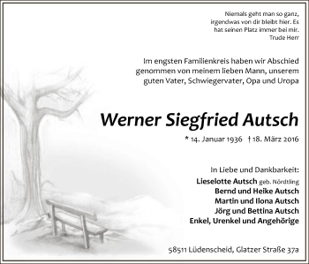 Todesanzeige von Werner Siegfried Autsch von MZV