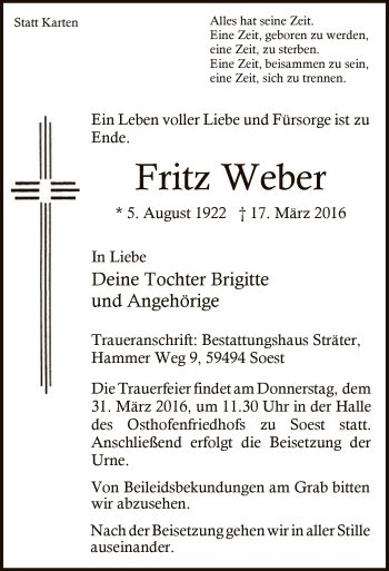 Todesanzeige von Fritz Weber von MZV