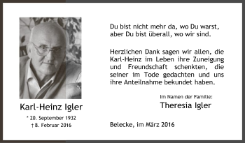Todesanzeige von Karl-Heinz Igler von MZV