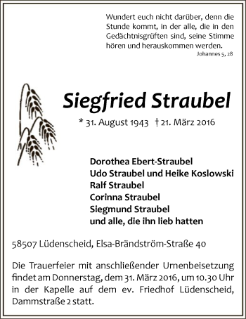 Todesanzeige von Siegfried Straubel von MZV