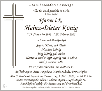 Todesanzeige von Heinz-Dieter König von MZV