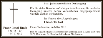 Todesanzeige von Franz-Josef Buch von MZV