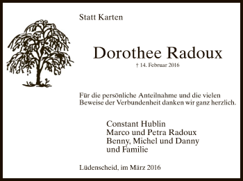 Todesanzeige von Dorothee Radoux von MZV