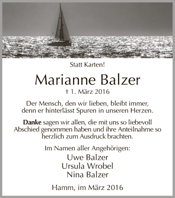 Todesanzeige von Marianne Balzer von MZV