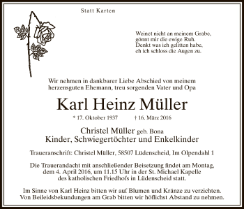 Todesanzeige von Karl Heinz Müller von MZV