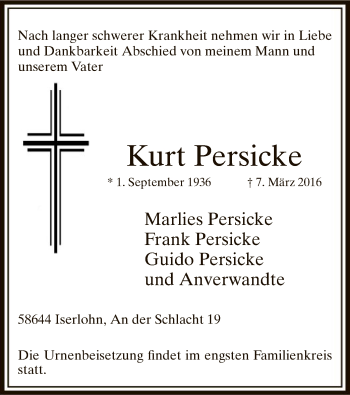Todesanzeige von Kurt Persicke von MZV