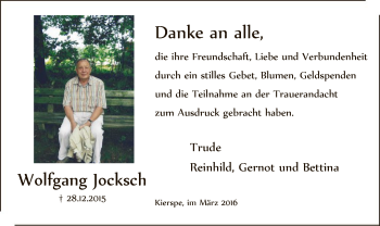 Todesanzeige von Wolfgang Jocksch von MZV