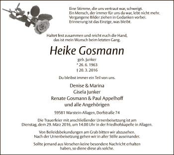 Todesanzeige von Heike Gosmann von MZV