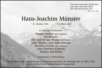 Todesanzeige von Hans-Joachim Münster von MZV