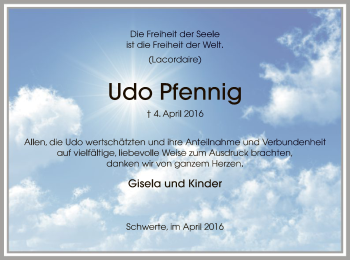 Todesanzeige von Udo Pfennig von MZV