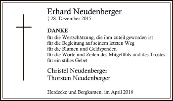 Todesanzeige von Erhard Neudenberger von MZV