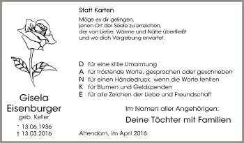 Todesanzeige von Gisela Eisenburger von MZV