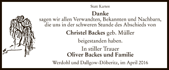 Todesanzeige von Christel Backes von MZV