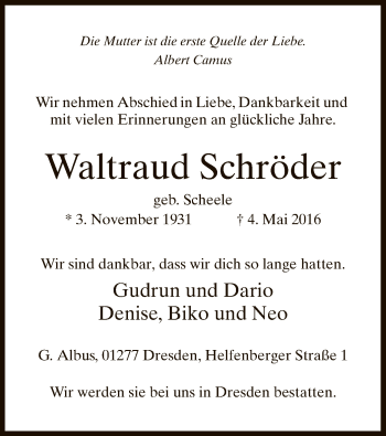 Todesanzeige von Waltraud Schröder von MZV
