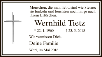 Todesanzeige von Wernhild Tietz von MZV
