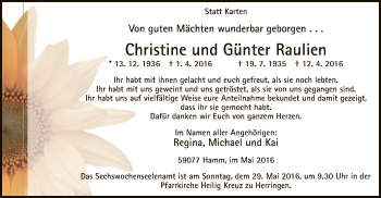 Todesanzeige von Christine und Günter  Rauhen von MZV