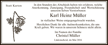 Todesanzeige von Karl Heinz Müller von MZV