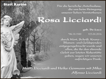 Todesanzeige von Rosa Licciardi von MZV