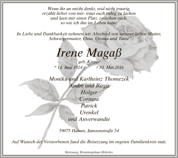 Todesanzeige von Irene Magaß von MZV