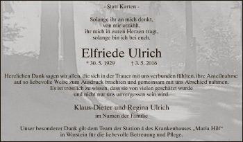 Todesanzeige von Elfriede Ulrich von MZV