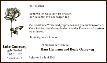 Todesanzeige von Luise Gauseweg von MZV