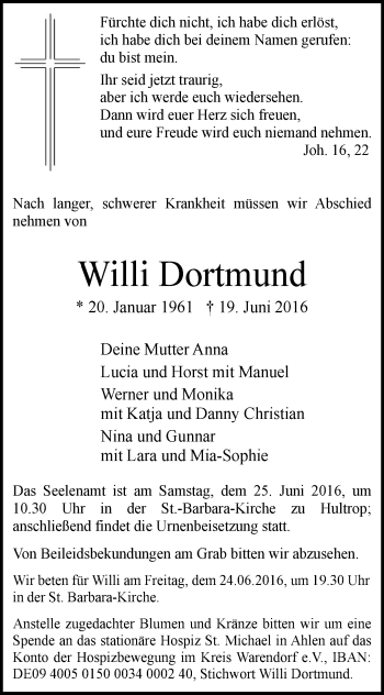 Todesanzeige von Willi Dortmund von MZV