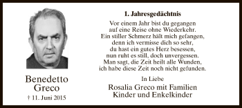 Todesanzeige von Benedetto Greco von MZV