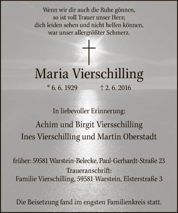 Todesanzeige von Maria Vierschilling von MZV