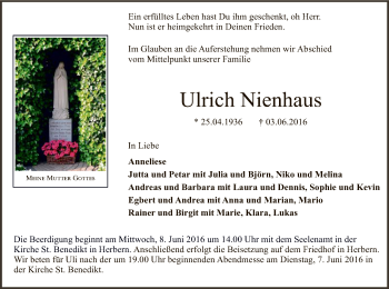 Todesanzeige von Ulrich Nienhaus von MZV