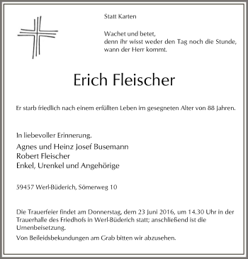 Todesanzeige von Erich Fleischer von MZV