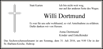 Todesanzeige von Willi Dortmund von MZV