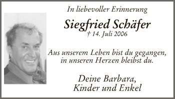 Todesanzeige von Siegfried Schäfer von MZV