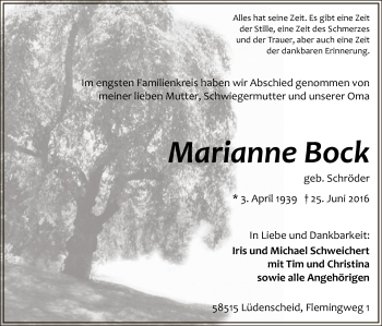 Todesanzeige von Marianne Bock von MZV