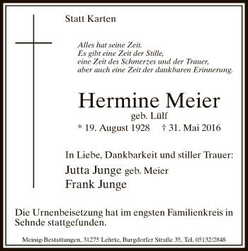 Todesanzeige von Hermine Meier von MZV
