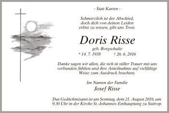 Todesanzeige von Doris Risse von MZV